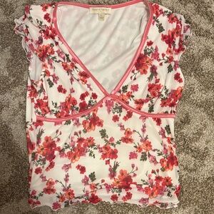 Truly Madly Deeply Red and Pink Floral V-Neck Top